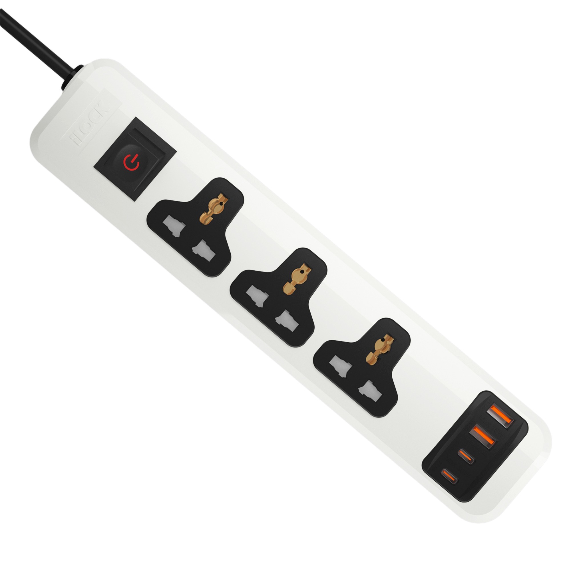 مشترك كهرباء عالمي 3 مخارج و4 منافذ USB (2 تايب سي + 2 USB-A) شحن سريع 2 متر