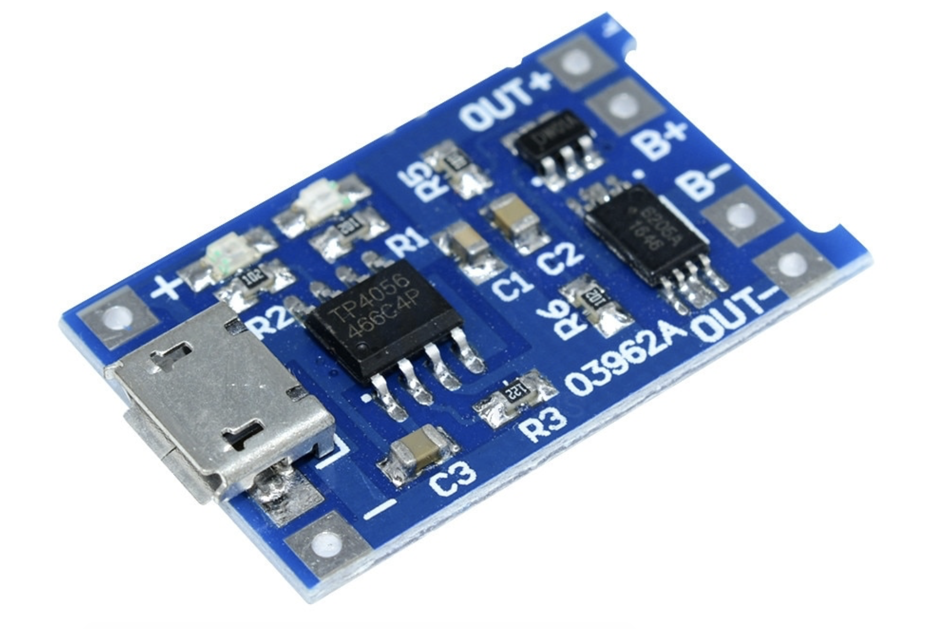 موديول شحن بطارية ليثيوم TP4056 بمدخل ميكرو USB (مع حماية)