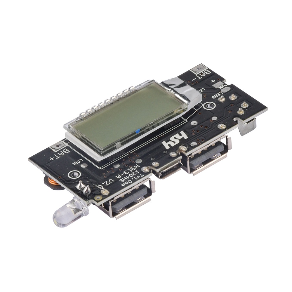 موديول باور بنك (شاحن متنقل) بشاشة LCD ومنفذي USB 5 فولت (1 أمبير / 2.1 أمبير)