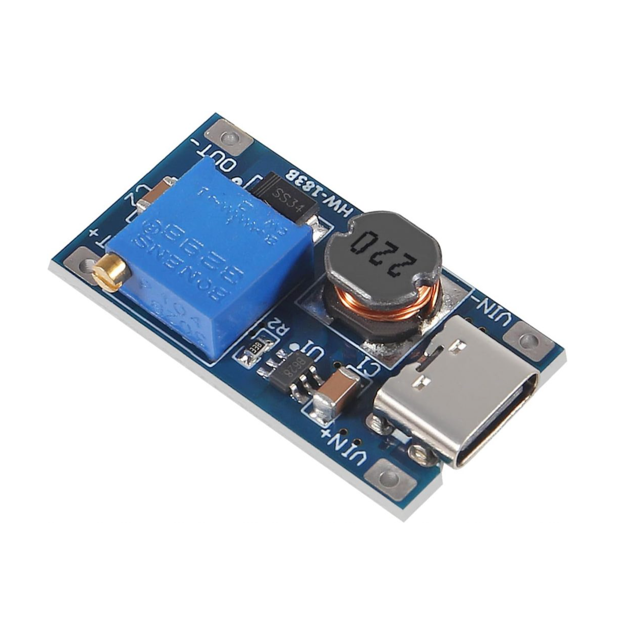 موديول رفع جهد DC-DC MT3608 حتى 2 أمبير بمنفذ USB تايب سي