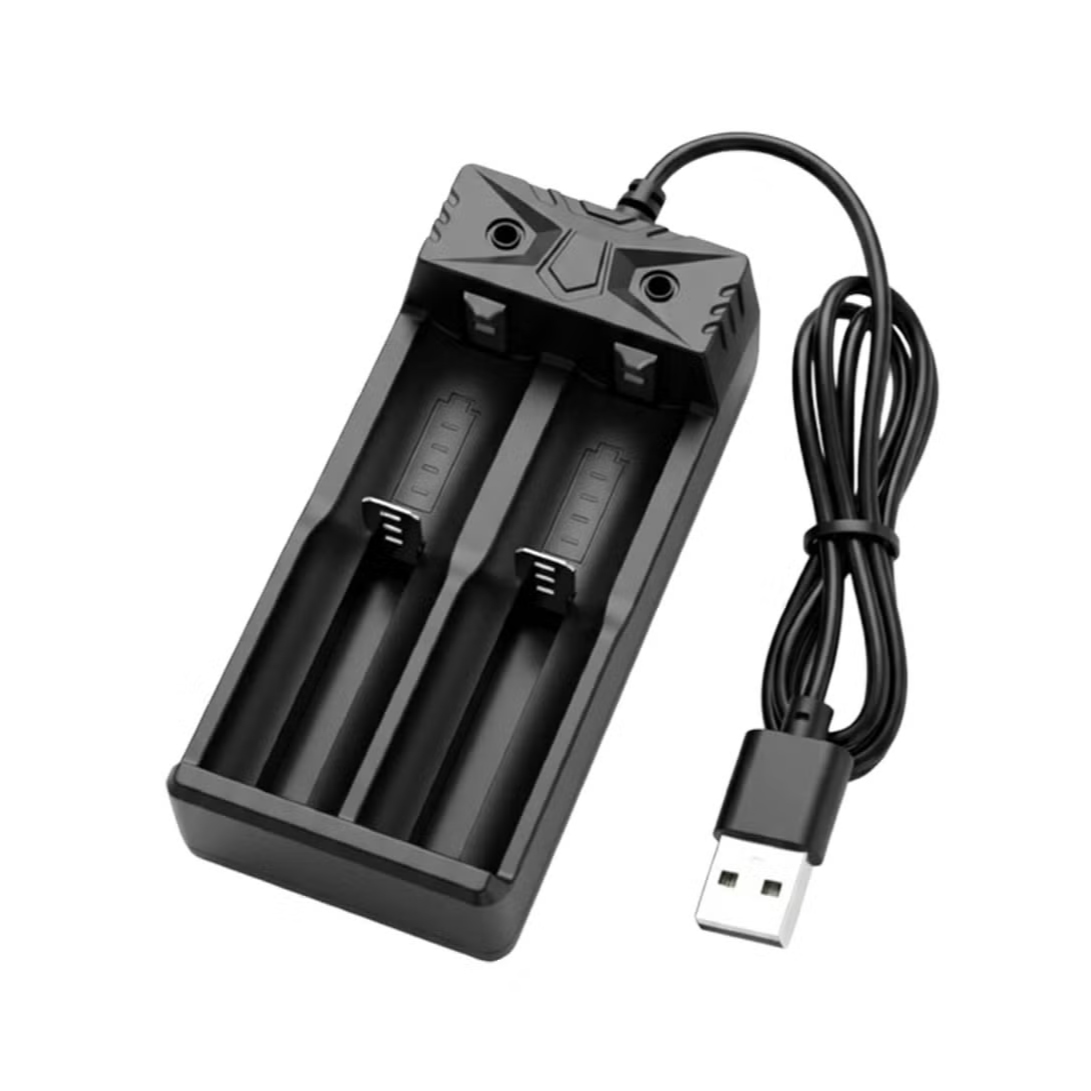 شاحن بطاريات 18650 ليثيوم ذكي فتحتين بكابل USB مدمج من جين برو موديل: G86U2