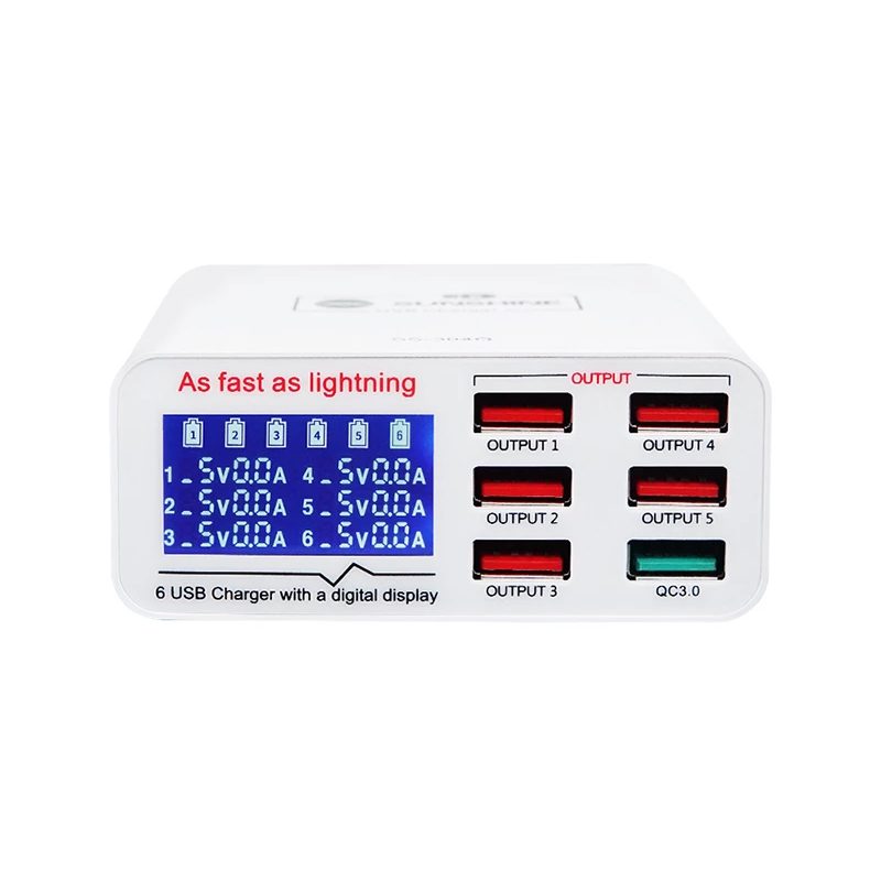 شاحن USB ذكي سريع 6 منافذ بشاشة رقمية من صن شاين موديل: SS-304Q