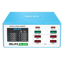 شاحن سريع ريلايف 8 منافذ 100 وات بشاشة رقمية موديل: RL-309-A