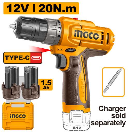 Ingco Cordless Electric Screwdriver, 12V, 20Nm, Type-C  (CDLI12206)